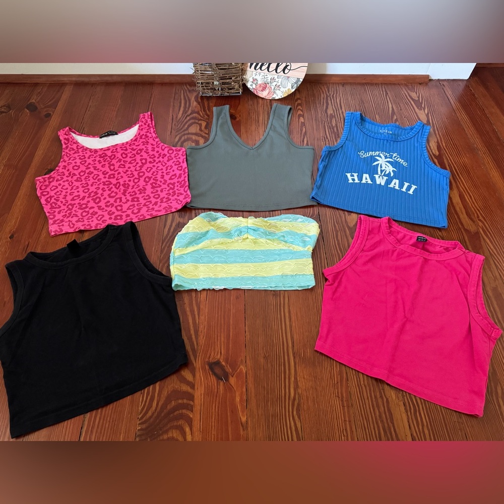 #80 Women’s EUC Lot of SHEIN Tank Tops Pink, Green, Blue, Black, Yellow/aqua XS